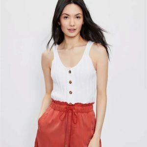 LOFT Sweater Tank Size XS White Ribbed Button Knit Top Sleeveless Casual Cotton